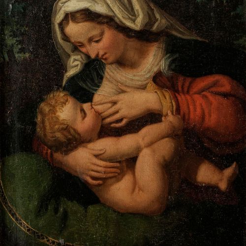 Null D'après Andre Solari (1460-1524)

La Vierge au coussin vert, huile sur pann&hellip;