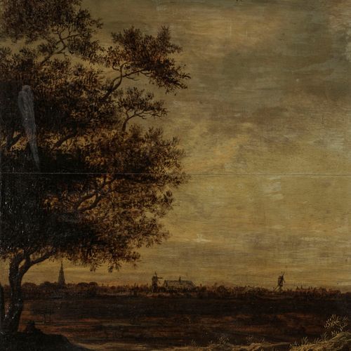 Null Ecole hollandaise, XVIIIe s 

Paysage aux moulins, huile sur panneau, cadre&hellip;
