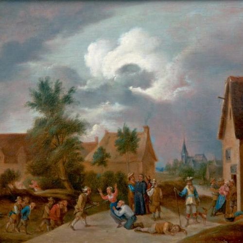 Ecole Flamande du XVIIIe siècle Le massacre des villageois Huile sur panneau. 31&hellip;