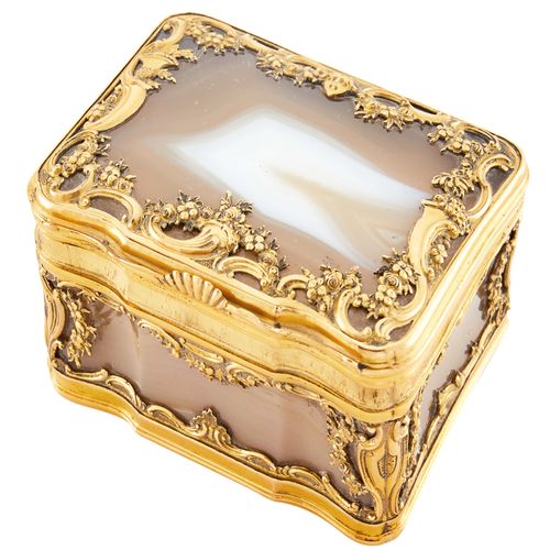 French 18 Kt Gold and Agate Snuff Box Tabatière française en or 18 carats et aga&hellip;