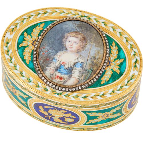 Louis XV Gold and Enamel Snuff Box 路易十五黄金和珐琅质鼻烟盒 Charles Le Bastier, 巴黎 1768年 椭圆&hellip;