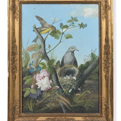 Null Louis VIDAL vers 1757 - 1807
Oiseaux près d'un nid
Aquarelle gouachée
Signé&hellip;