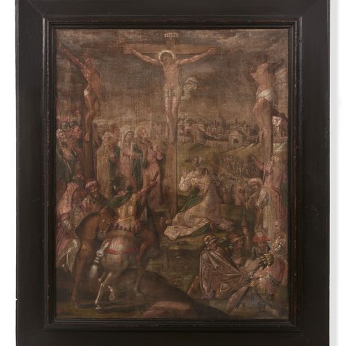 Null Pays-Bas du Nord, XVIe siècle 
La Crucifixion
Tempera sur toile (Toile d'or&hellip;