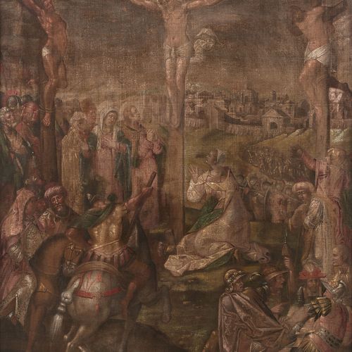 Null Pays-Bas du Nord, XVIe siècle 
La Crucifixion
Tempera sur toile (Toile d'or&hellip;