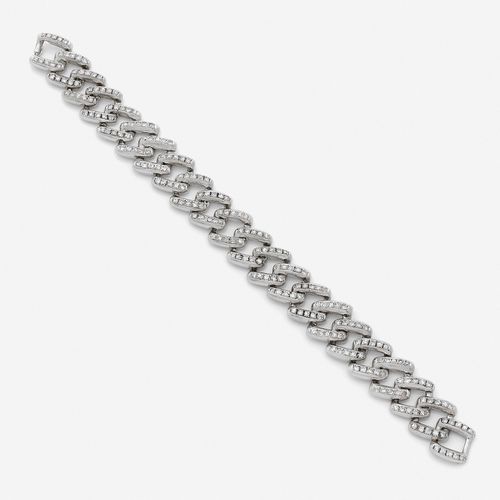 Null 
Bracelet souple
En or gris 18k, les maillons carrés sertis de diamants ron&hellip;