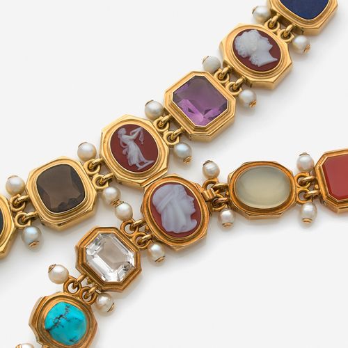 Null 
Collier et bracelet
En or jaune 18k, composés d'une succession de pierres &hellip;