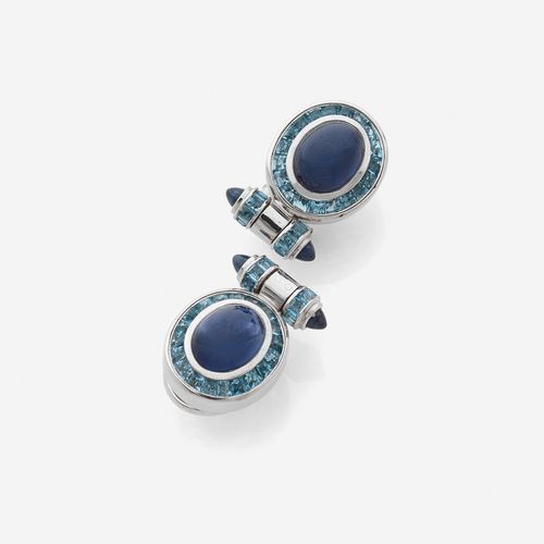 Null 
Paire de boucles d'oreilles
En or gris 18k, ornées d'un saphir cabochon en&hellip;