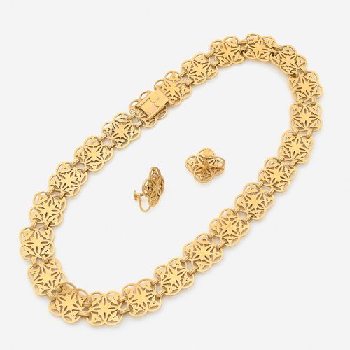 Null WIESE 
Collier ras-de-cou et paire de boucles d'oreilles
En or jaune 18k ci&hellip;