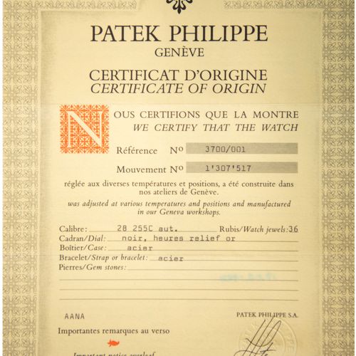 Null PATEK PHILIPPE 
Nautilus, ref. 3700/001, n° 1307527
Vers 1982



Montre bra&hellip;