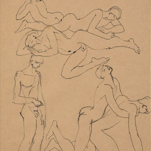 Jacques AZEMA 1910 1979 Scènes de hammam Cinq encres et crayon sur papier Fumeur&hellip;
