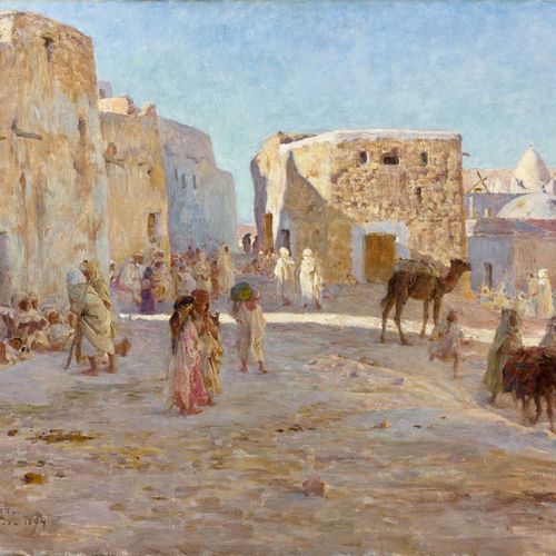 Null Etienne DINET 1861-1929
Une place à Bou-Saâda, 1894
Huile sur toile
Signée,&hellip;