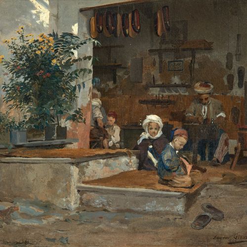 Eugène GIRARDET 1853 1907 Les enfants du cordonnier, 1887 Huile sur toile Signée&hellip;