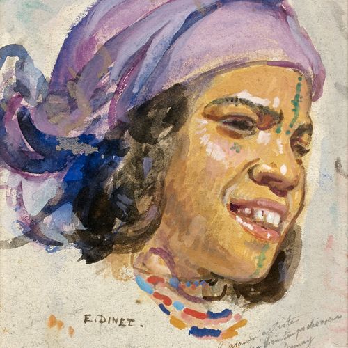 Null Etienne DINET 1861-1929
Jeune fille au turban violet
Aquarelle et gouache s&hellip;
