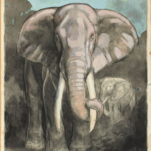 Null Paul JOUVE 1878-1973
Éléphants - 1966
Crayon et rehauts de gouache sur papi&hellip;