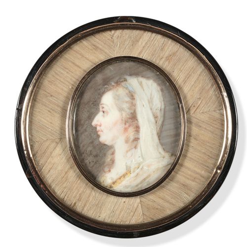 Null Claude HOIN Digione, 1750 - 1817
Donna di profilo con velo bianco
Miniatura&hellip;