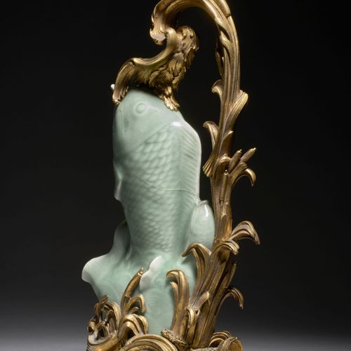 Null LOUIS XV PERIOD MOUNTED EWER 
In celadon porcelain, China, Qing dynasty, Qi&hellip;