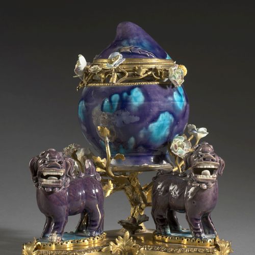 Null LOUIS XV PERIOD MOUNTED INCENSE BURNER 
In eggplant and turquoise enamelled&hellip;