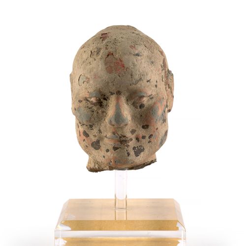 Null PEQUEÑA Cabeza de guerrero de arcilla cocida, dinastía Han (206 a.C.- 220 d&hellip;