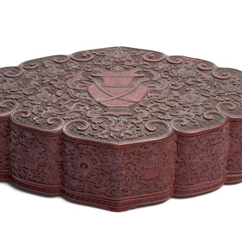 Null SCULPTURED RED LAKE BOX, China, Qing Dynasty, late 18th-early 19th century &hellip;