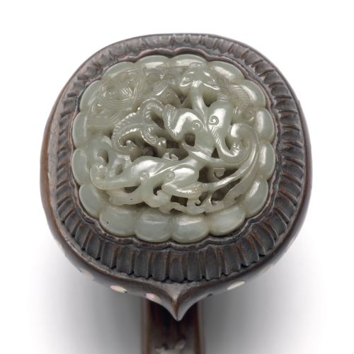 Null CELADON JADE AND NACRE-INCREASED WOOD RUYI SCEPTRE, China, Qing dynasty, 19&hellip;