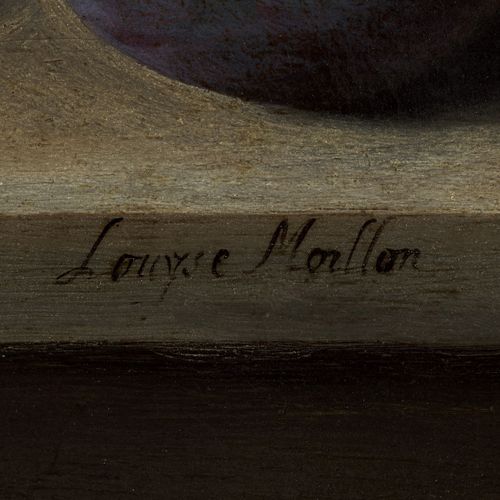 Null 路易丝-莫荣，巴黎，1610 - 1696 年
水果静物：桃子、杏子和李子，一个打开，放在木桌上
橡木面板，一块木板
右下方有签名 "Louyse M&hellip;