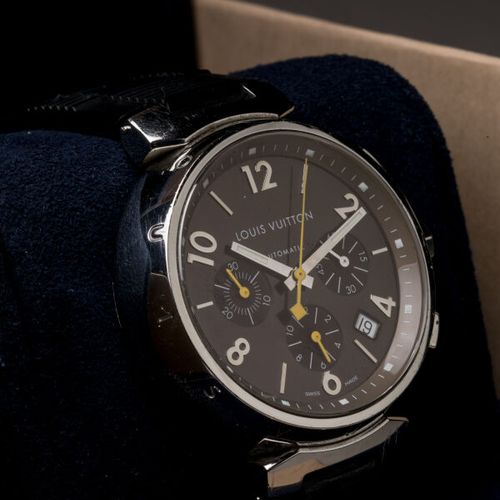 LOUIS VUITTON - MONTRE chronographe modèle "Tambour Q1121" 40 mm en acier, le ca&hellip;