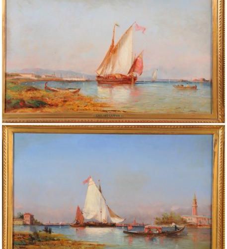 GALLARD-LEPINAY Paul-Charles. (1842-1885) «Vue de Venise». 2 huiles sur toile en&hellip;
