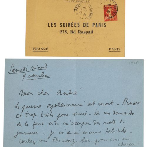 Jean COCTEAU (1889-1963) Lettre autographe adressée à André Gide(?) évocant la m&hellip;