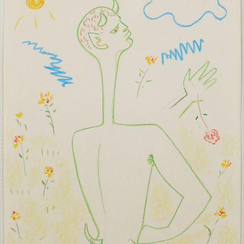 Jean COCTEAU (1889-1963) * Faune aux fleurs signé et daté 1957 crayons gras et p&hellip;