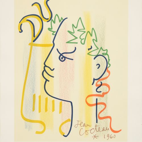 Jean COCTEAU (1889-1963) Du; Profil vert une annotée Epreuve d'artiste lithograp&hellip;