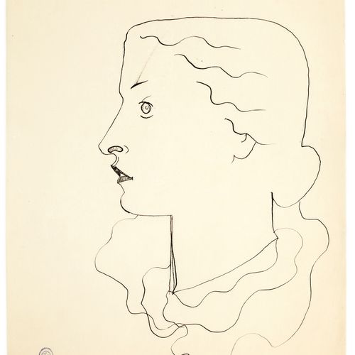 Jean COCTEAU (1889-1963) Portrait de Louise de Vilmorin cachet de l'atelier encr&hellip;