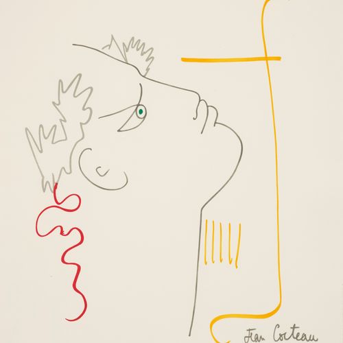 Jean COCTEAU (1889-1963) Orphée à la lyre; Profil brun et rouge cachet de l'atel&hellip;