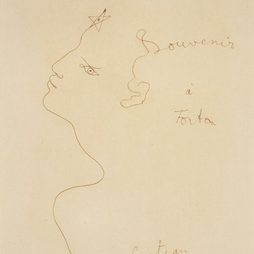 Jean COCTEAU (1889-1963) Profil à l'étoile signé, daté 1941 et dédicacé Souvenir&hellip;