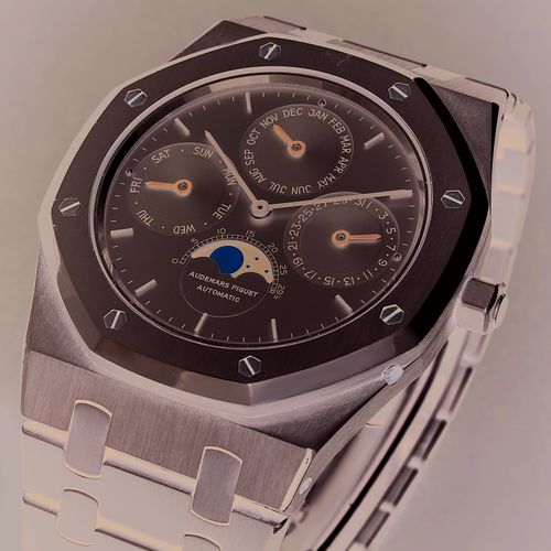 AUDEMARS PIGUET. RARE MONTRE BRACELET EN ACIER QUANTIEME PERPETUEL AVEC PHASE DE&hellip;