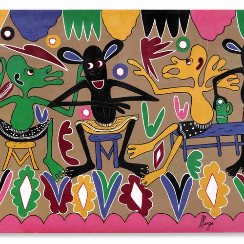 GEORGE LILANGA DI NYAMA (TANZANIE, 1934-2005) Watu Wanakunywa Chai Hasubuhi sign&hellip;