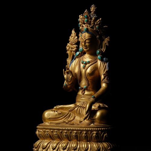 STATUETTE DE TARA BLANCHE EN ALLIAGE DE CUIVRE DORÉ DYNASTIE QING, XVIIIE/XIXE S&hellip;