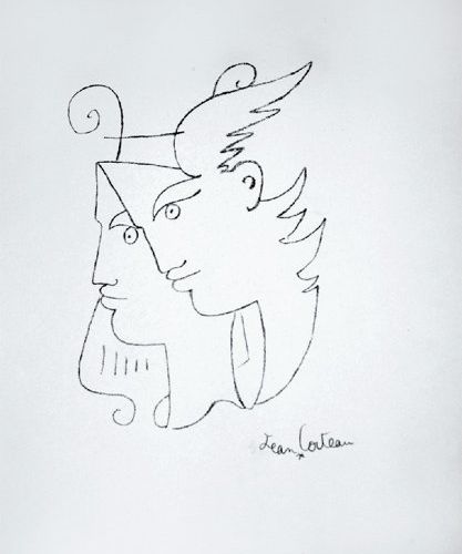 COCTEAU Jean (1889-1963) Orphée à la lyre et Hermes Lithographie en noir et blan&hellip;