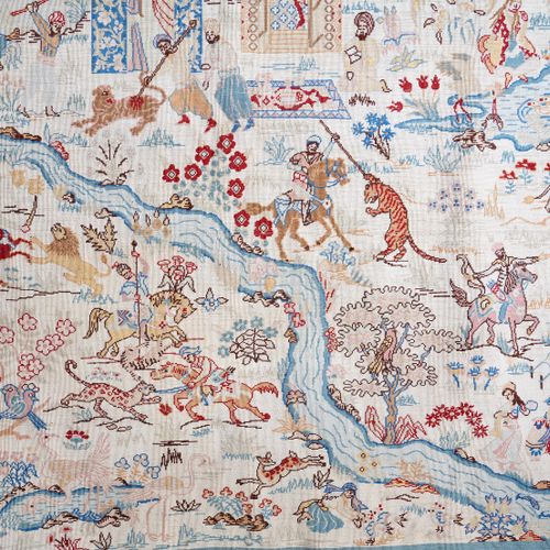 Null GHUM, tappeto in seta, decorato con scene di caccia alla tigre, bordi in ce&hellip;