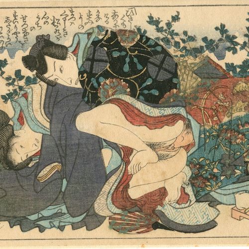 KUNISADA, UTAGAWA - zugeschrieben, 1786-1865 Shunga. 9,5:12cm. Hagi Tanagawa - E&hellip;