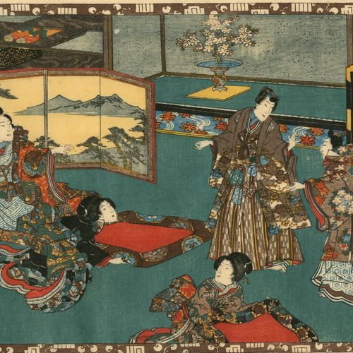 KUNISADA, UTAGAWA, 1786 - 1865 Ôban-yoko. Genji Monogatari (Kapitel 48 Sawarabi)&hellip;