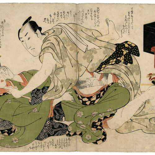 UTAMARO, KITAGAWA, 1754-1806 Yoko ôban. Shunga leaf. Dated: c. 1800. (668) Two c&hellip;