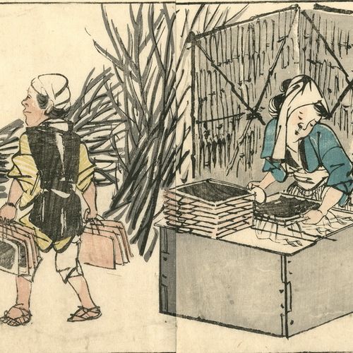 CHINNEN, ONISHI, 1792 - 1851 2 Hansih - bon ( montierte Doppelbuchseite). Ziegel&hellip;