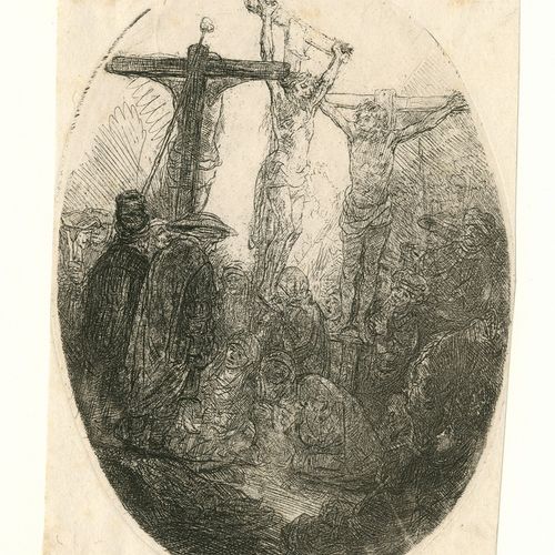 REMBRANDT VAN RIJN - Kopie Christ on the cross between the shepherds, oval plate&hellip;