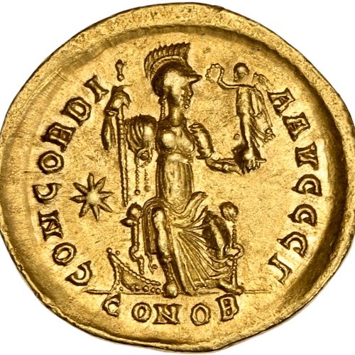 Null HONORIUS (393-423) Solidus. Constantinople. 4,47 g. Son buste casqué, cuira&hellip;