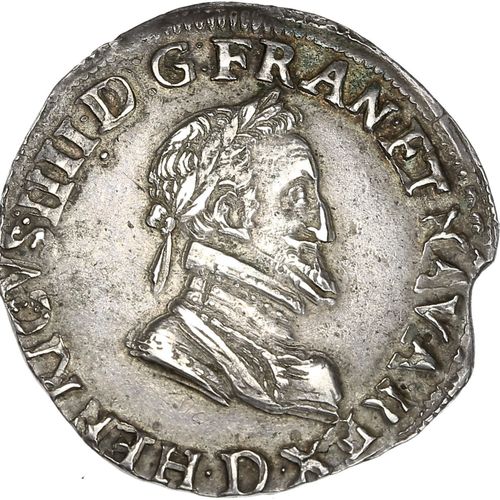 Null HENRI IV (1589-1610) Demi franc. 1594. Lyon. 7,06 g. Buste du roi à droite,&hellip;