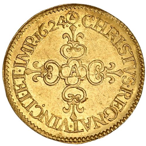 Null LOUIS XIII (1610-1643) Demi écu d or au soleil. 1624. Paris, frappé au Moul&hellip;