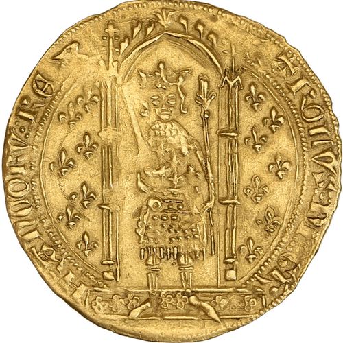 Null CHARLES V (1364-1380) Franc à pied (20 avril 1365). 3,80 g. Le roi couronné&hellip;