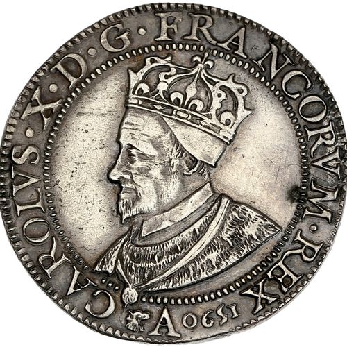 Null CHARLES X, Roi de la Ligue (1589-1590) Franc. 1590. Paris. 14,06 g. Tranche&hellip;