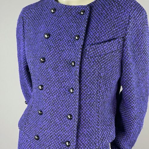 Null BALENCIAGA Paris - Tailleur en laine noir et violet - Taille 42 - Années 80&hellip;