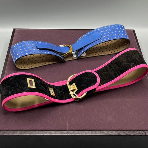 Null Set of 2 GUY LAROCHE belts circa 1970 and 1980

- Black velvet with pink gr&hellip;